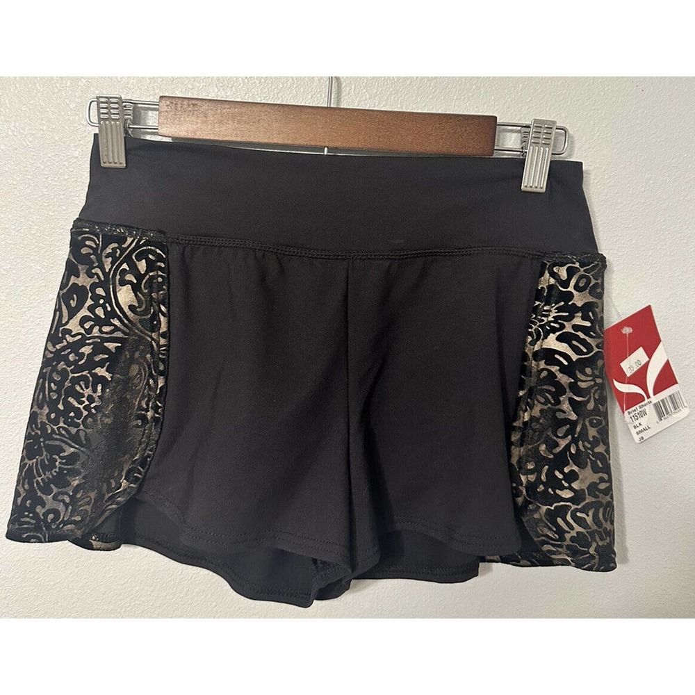 Capezio brief shorts womens size small black gold detail NWT Dance Gymnastics